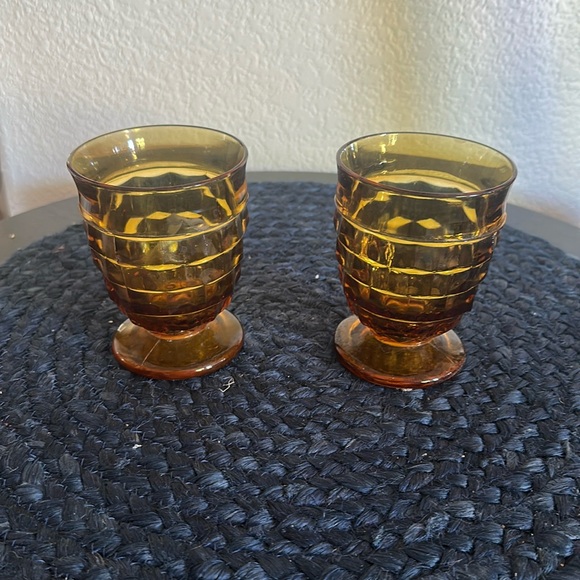 Indiana Glass Other - Vintage Amber Whitehall Indiana Glass Footed Goblets 4" Tall